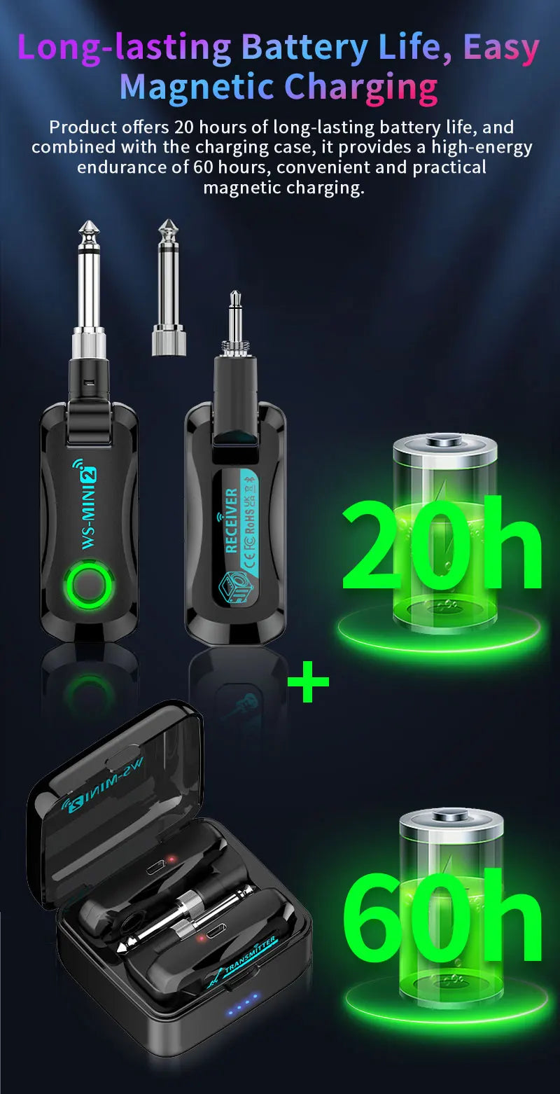 2.4GHz Mini Wireless Guitar System Rechargeable Audio Wireless Guitar Transmitter Receiver for Guitar Bass Electric Instruments
