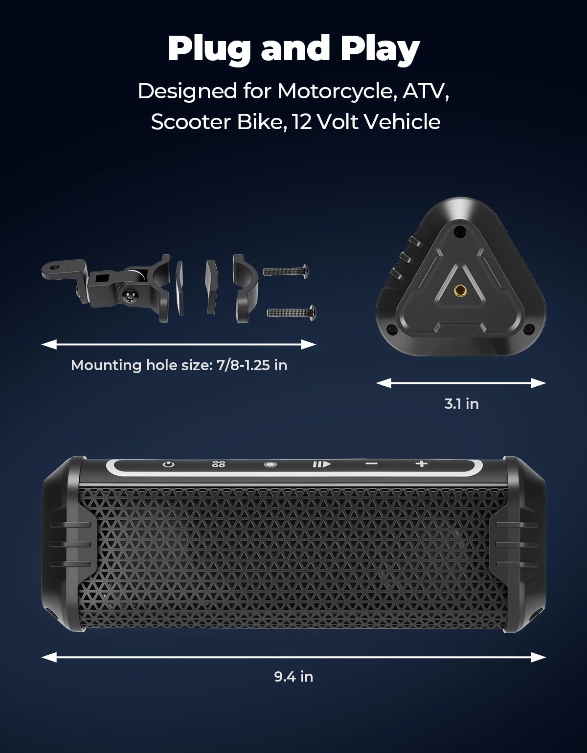 Motorcycle Audio Music Player Waterproof USB AUX LED Ambient Lighting for 7/8-1.25 Handlebar ATV UTV Accessories Equipments