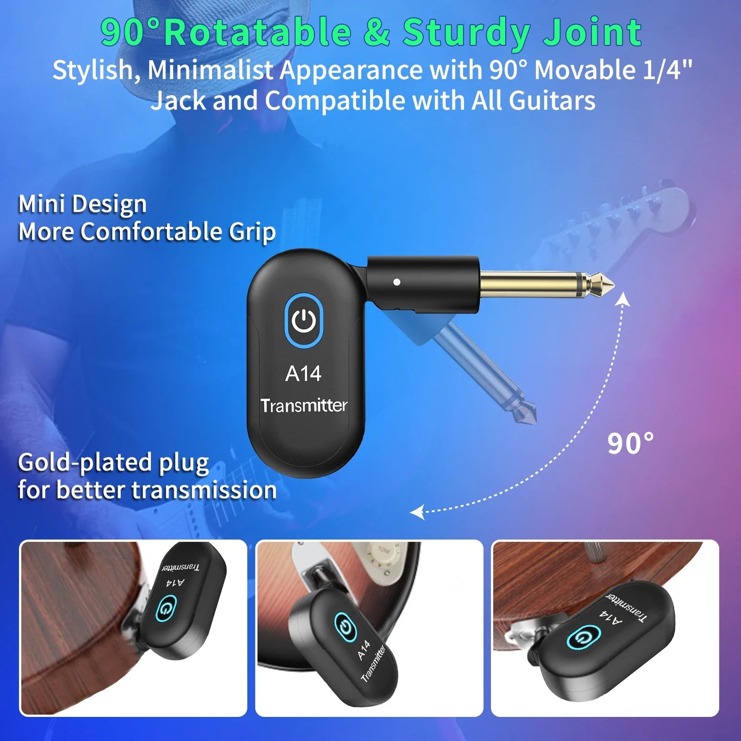 Guitar Wireless System Transmitter Receiver Built-in 2.4G Rechargeable Wireless Guitar Transmitter for Electric Guitar Amplifier
