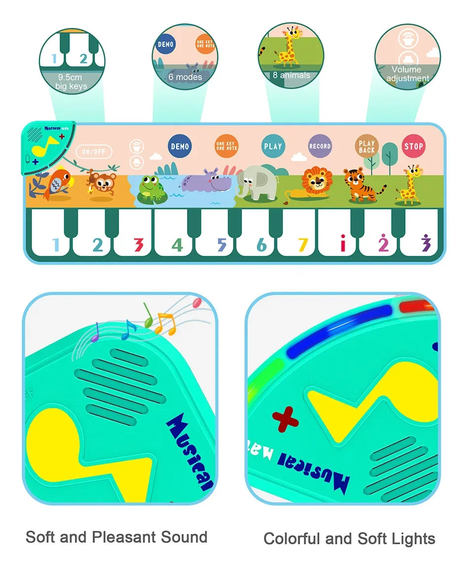 Kids Musical Piano Mat with 8 Animal Sounds Toddlers Floor Keyboard Dance Mat Baby Mat Musical Carpet Educational Toy Kids Gifts