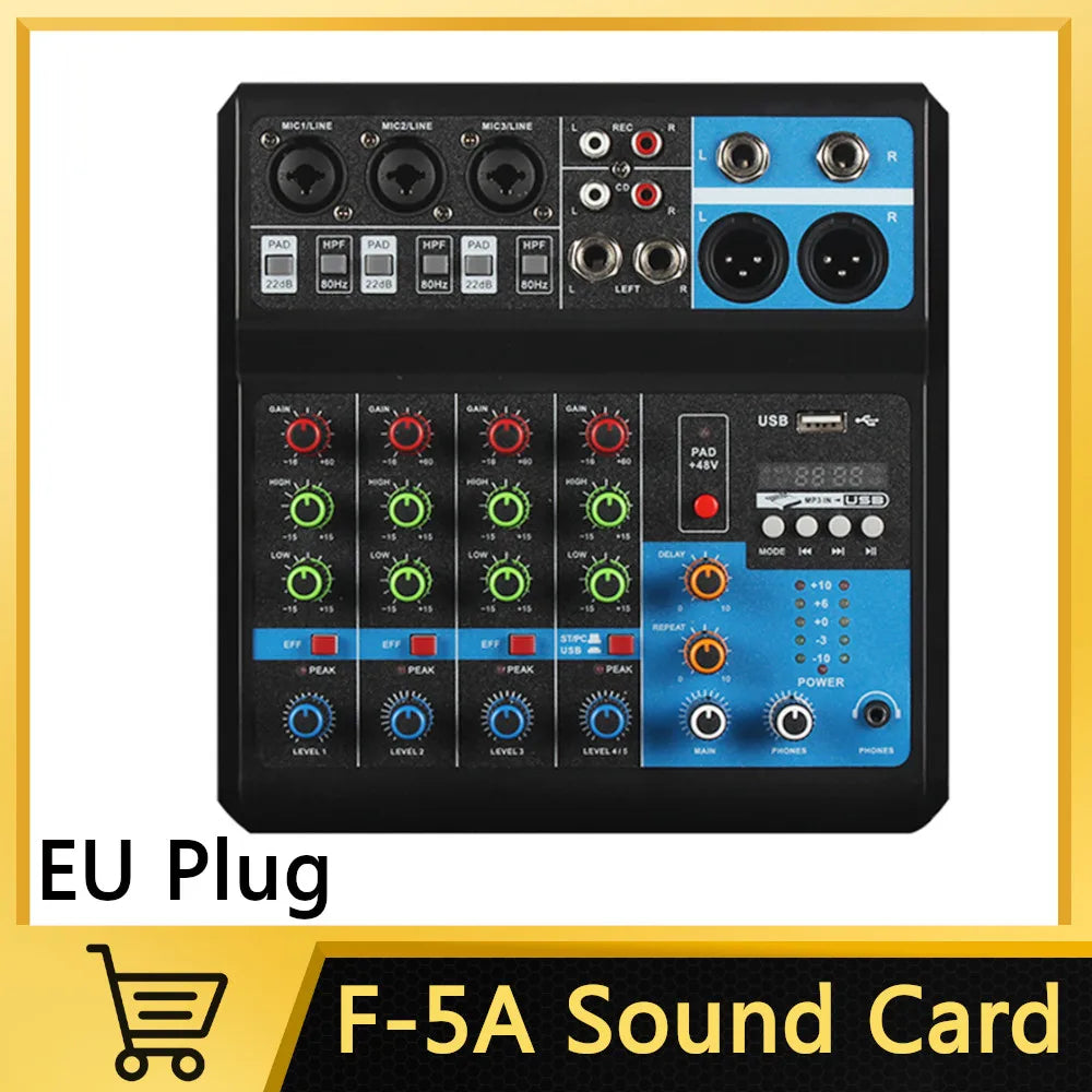 HD A4 A5 Sound Card Mixing Console Mixer Professional Audio 4 5 Channel Sound Mixer For Live Streaming DJ Audio Equipment