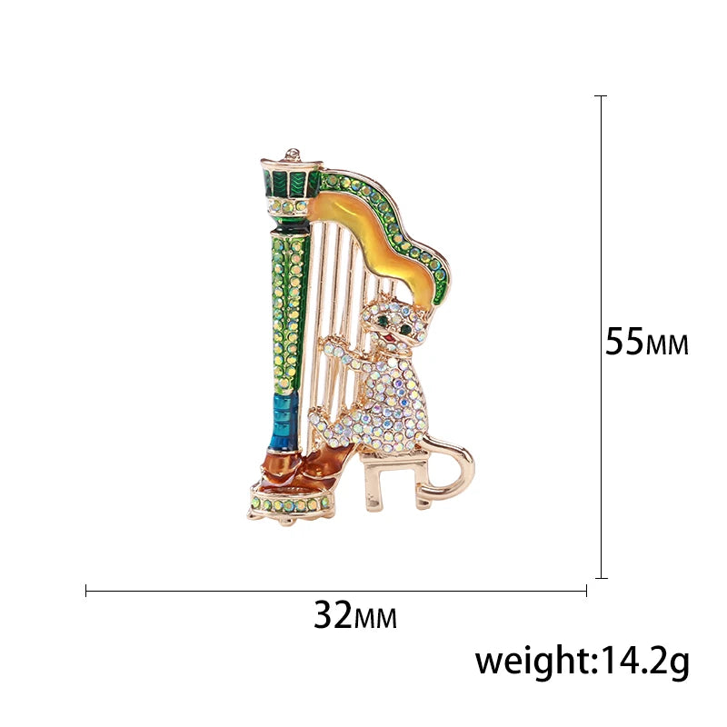 Enamel Violin Brooches for Women Unisex Rhinestone Music Equipment Pins Banquet Party Backpack Gifts Jewelry Accessories