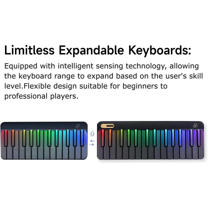 PopuMusic 59 Keys Smart Piano | 29-key Main + Chord + 24 Expansion Keyboard, 256 Tones MIDI LED Portable Beginner Gift