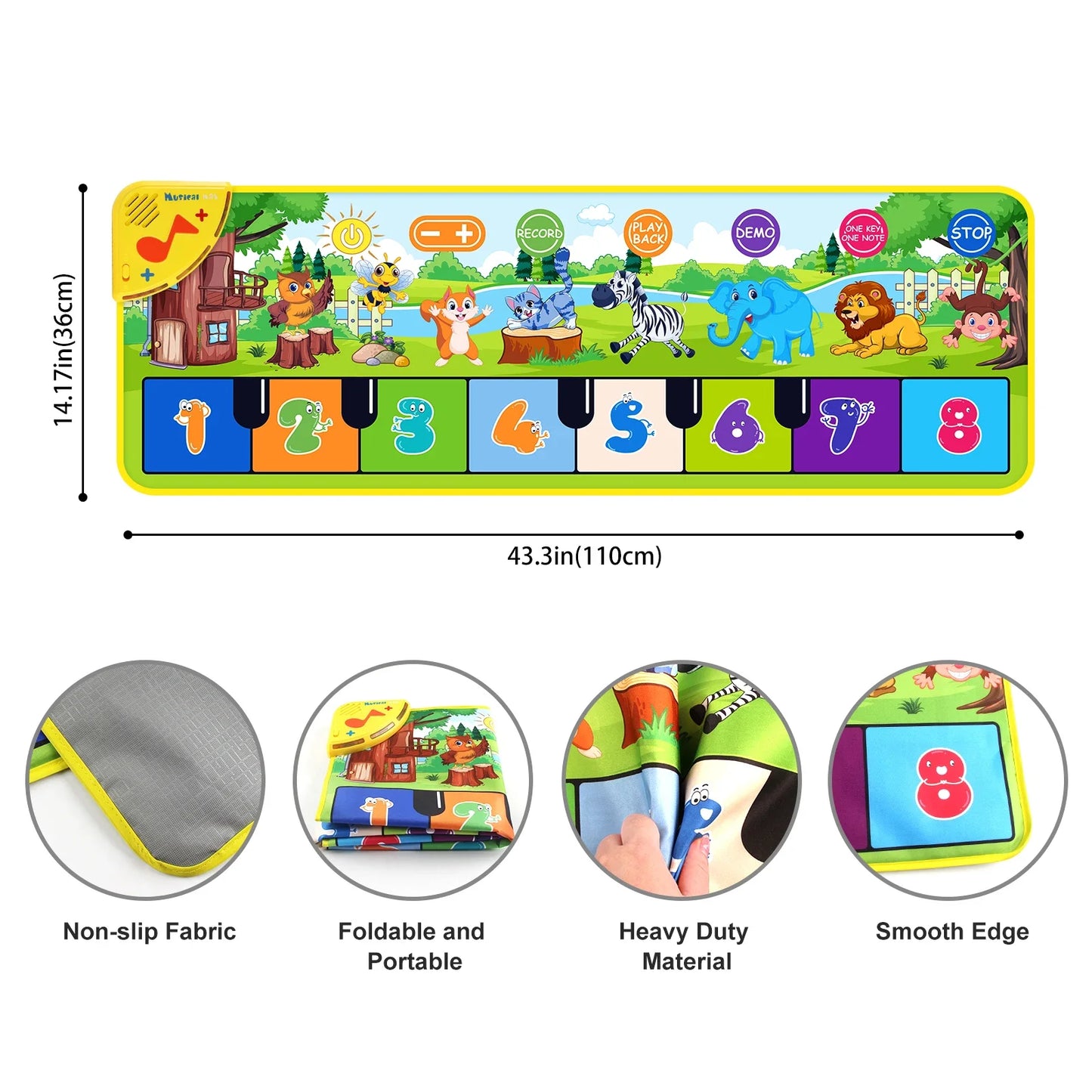 Kids Musical Piano Mat with 8 Animal Sounds Toddlers Floor Keyboard Dance Mat Baby Mat Musical Carpet Educational Toy Kids Gifts