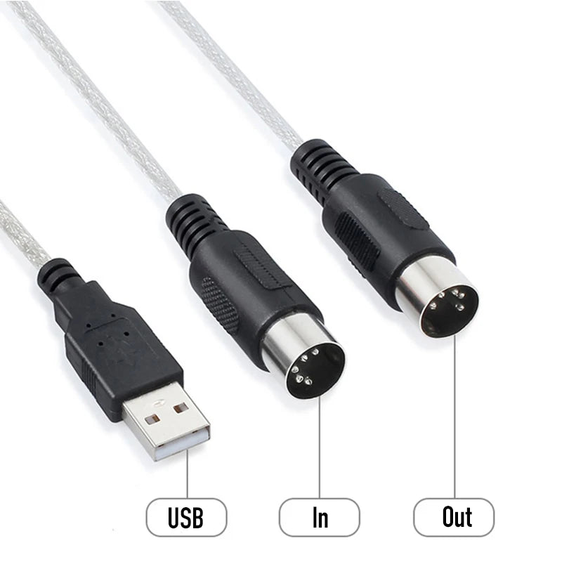 MIDI to USB IN-OUT Music to PC 5 Pin Electronic Keyboard Audio Converter Adapter Cord Musical Enjoyable Instrument Supplies