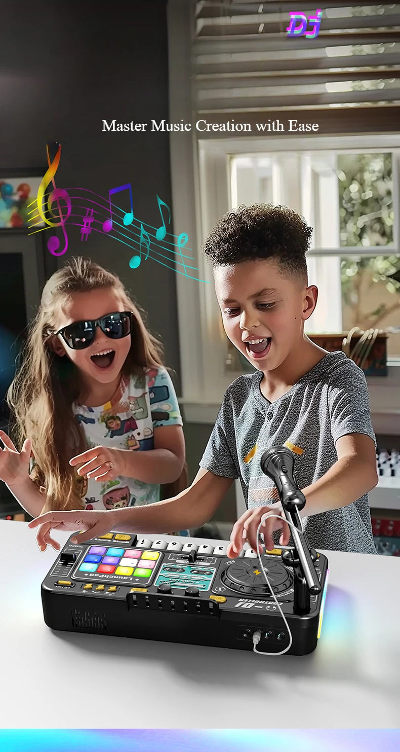 Kid Musical DJ Mixer with Microphone Electronic Keyboard Bluetooth DJ Turntable Console Junior Music Instrument Educational Toy