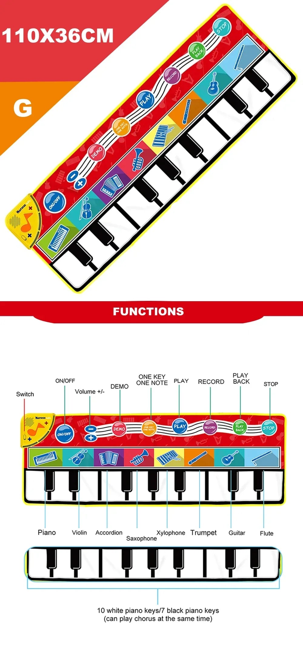 Kids Musical Piano Mat with 8 Animal Sounds Toddlers Floor Keyboard Dance Mat Baby Mat Musical Carpet Educational Toy Kids Gifts