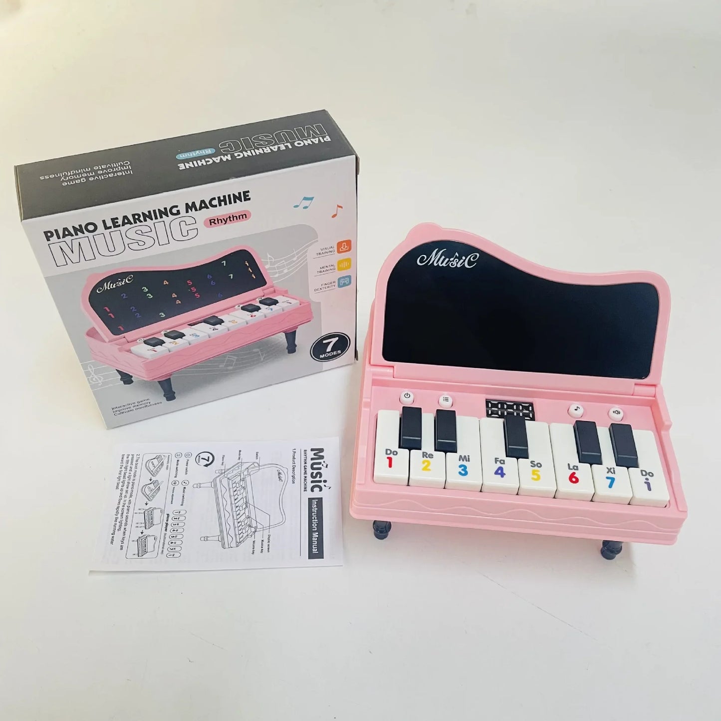 A handheld mini desktop piano with lights, music, electronic keyboard rhythm, and a game console for completing levels; a Montes