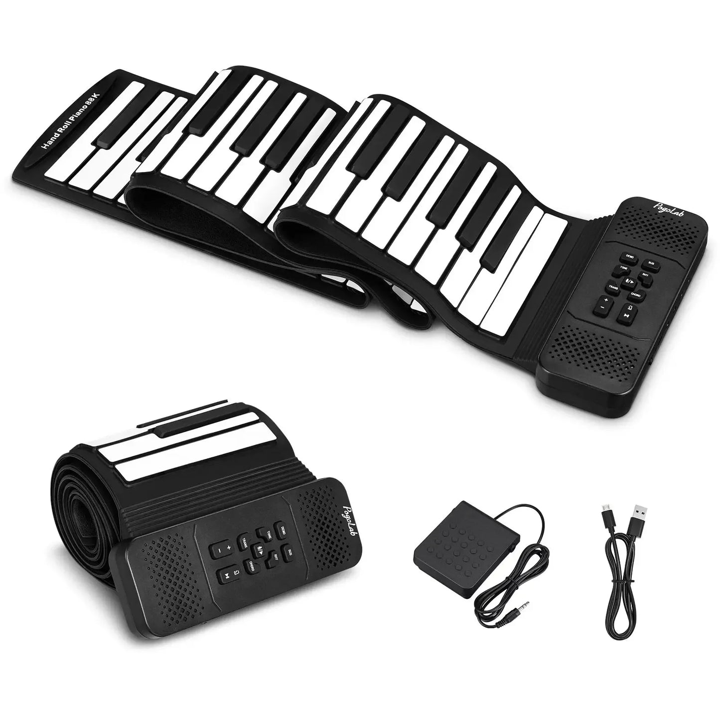 Pogolab 88 Keys Roll Up Keyboard Piano Portable Electric Foldable Piano with Sustain Pedal 14 Songs 128 Tones 128 Rhythms