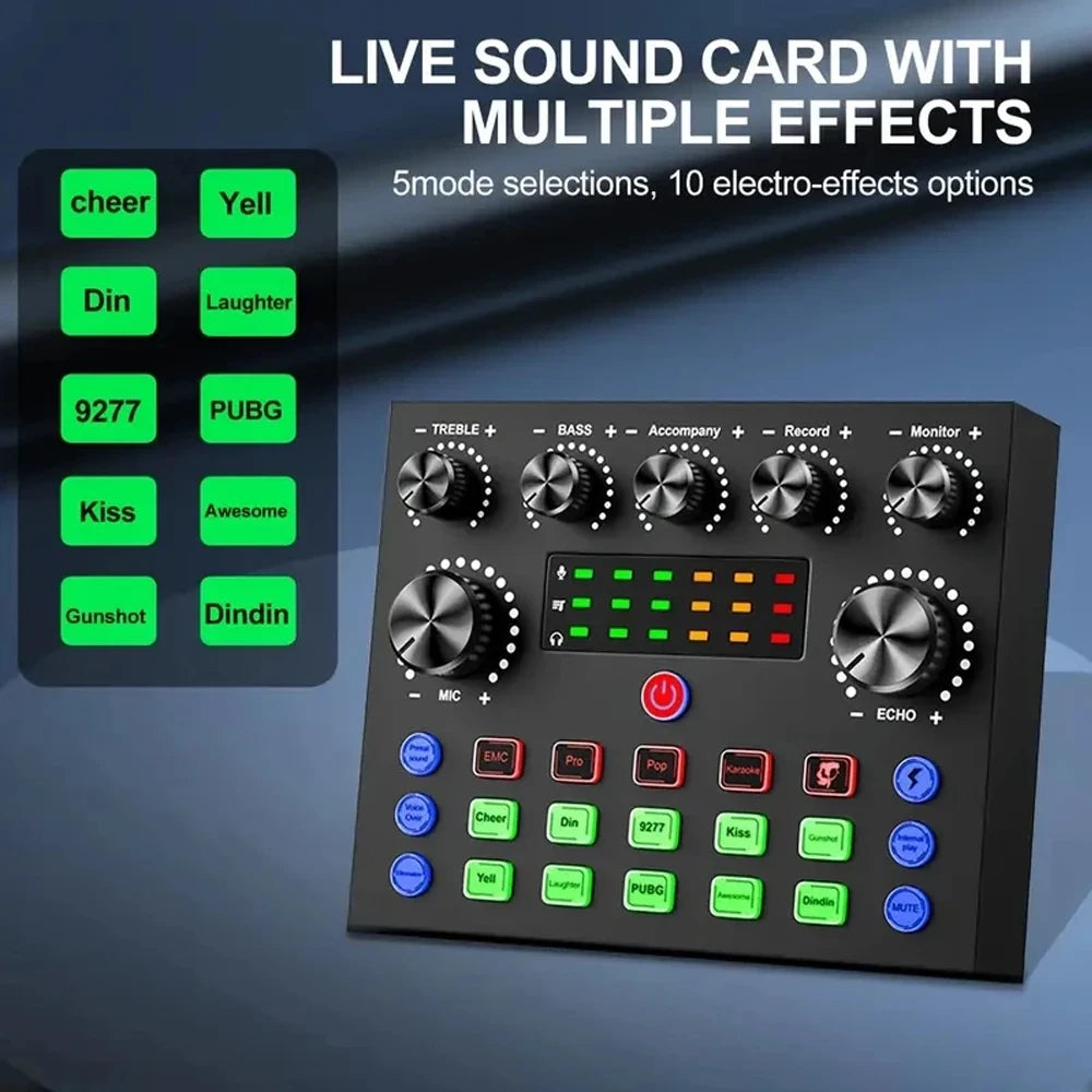 V8S Live Sound Card Podcast Equipment Live Broadcast DJ Device with BM800 Microphone Set For Music/Recording Live Streaming