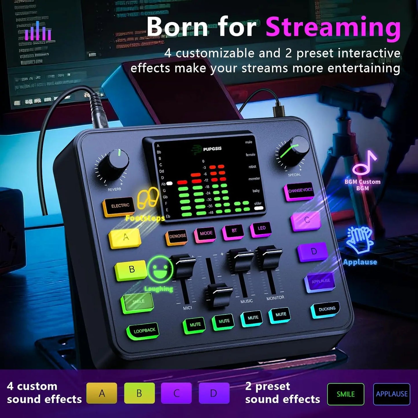 PUPGSIS Podcast Equipment Bundle Audio mixer All-in-One Podcast Production Studio with 3.5mm Microphone for Live Streaming, Game