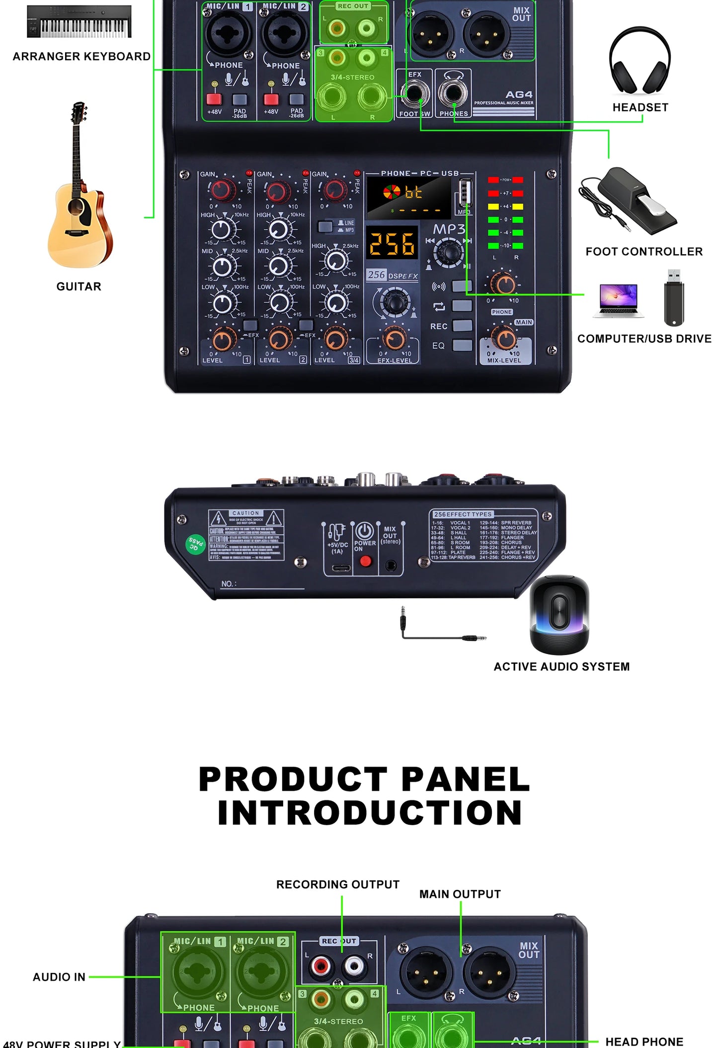 Sound card mixer mobile computer live broadcast network K song recording arranging suit belt USB reverberation 5V