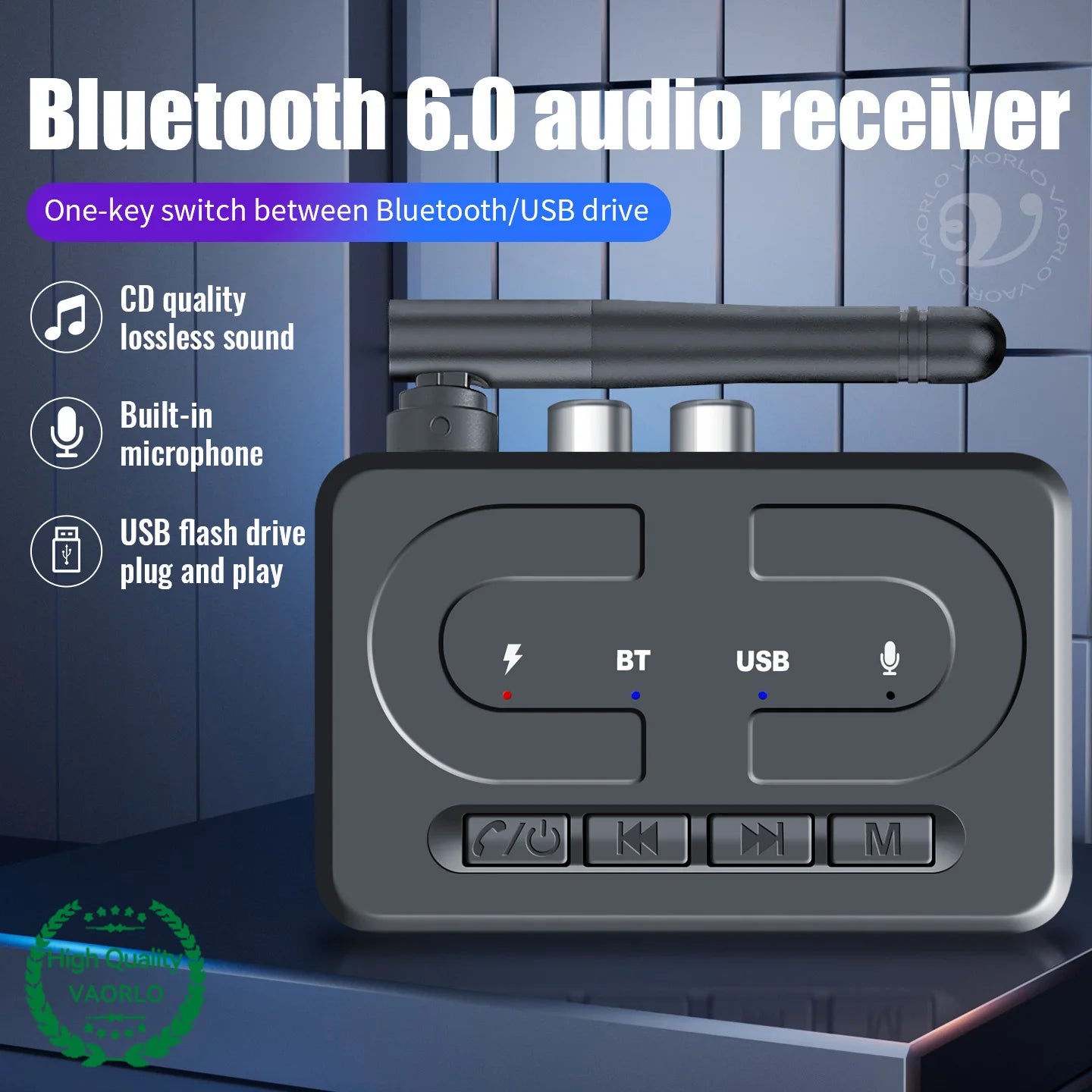Bluetooth 6.0 Audio Receiver USB U-Disk Music Wireless Adapter With HD Mic Antenna 3.5mm AUX RCA HIFI Stereo For Car Speaker Amp