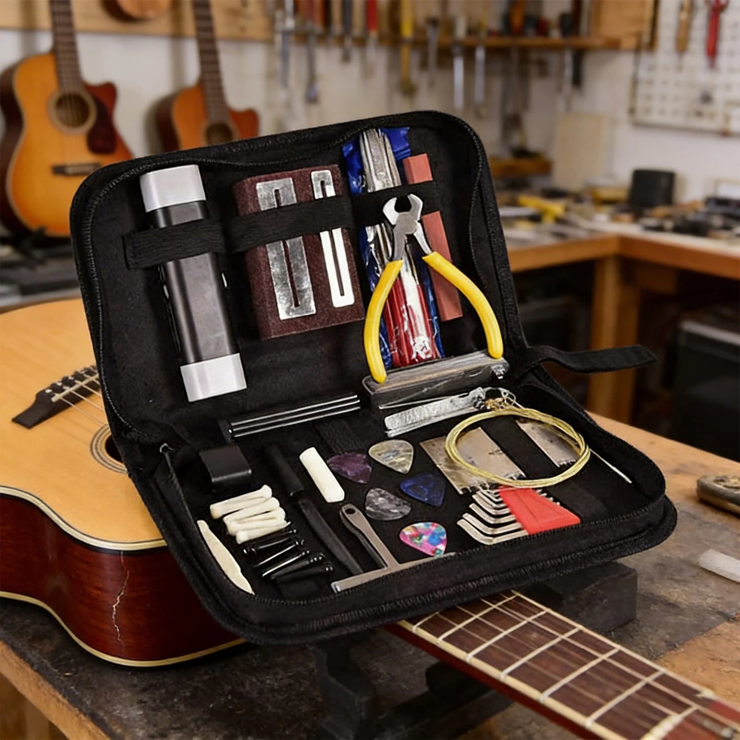 Guitar Repair Tool Kit 77 Pieces Guitar Maintenance Kit Set Multifunction Maintenance Package with Measuring Tools