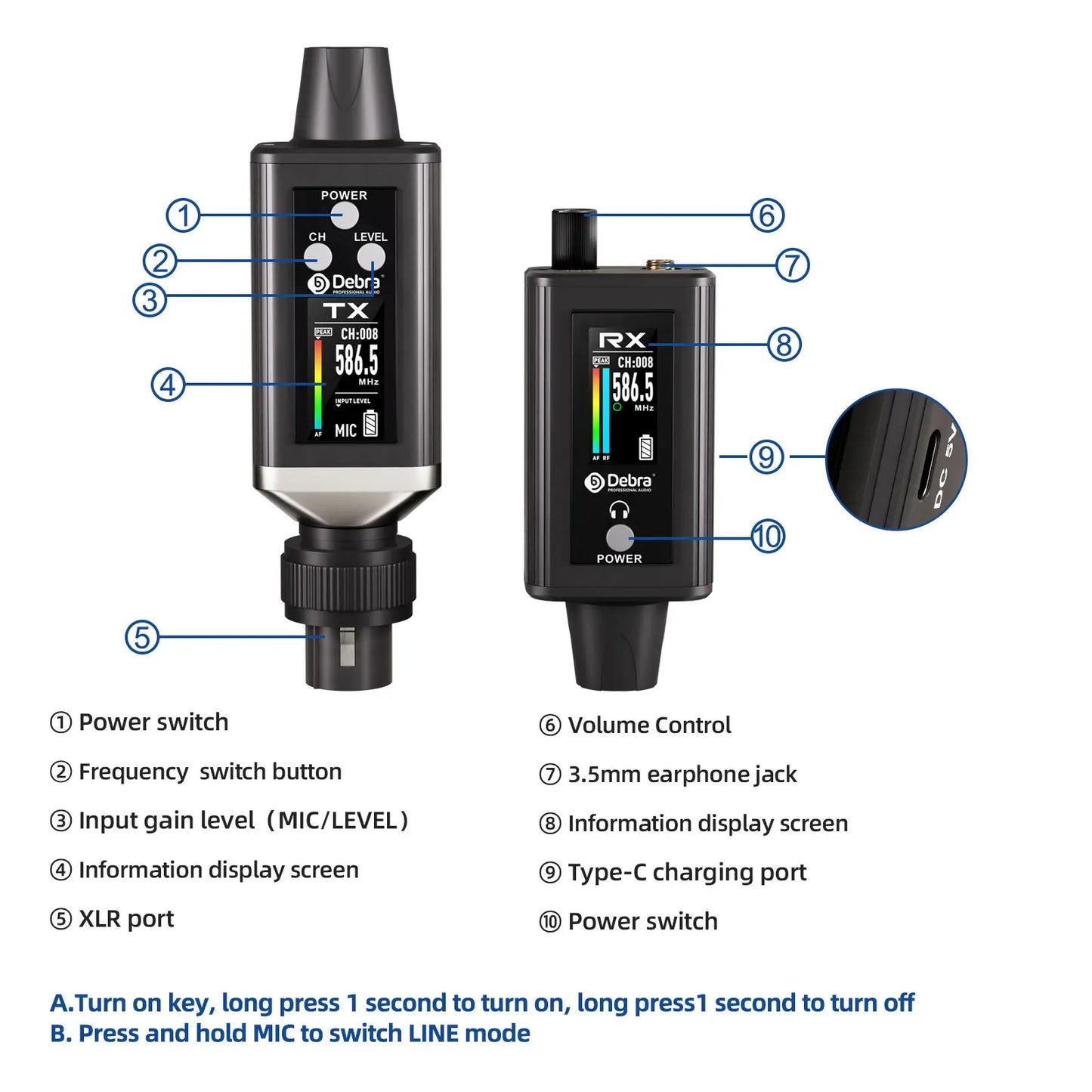 EMX-1 Wireless Monitoring System, Portable UHF Rechargeable Wireless System for Musical Instruments, Dynamic Wired Microphone