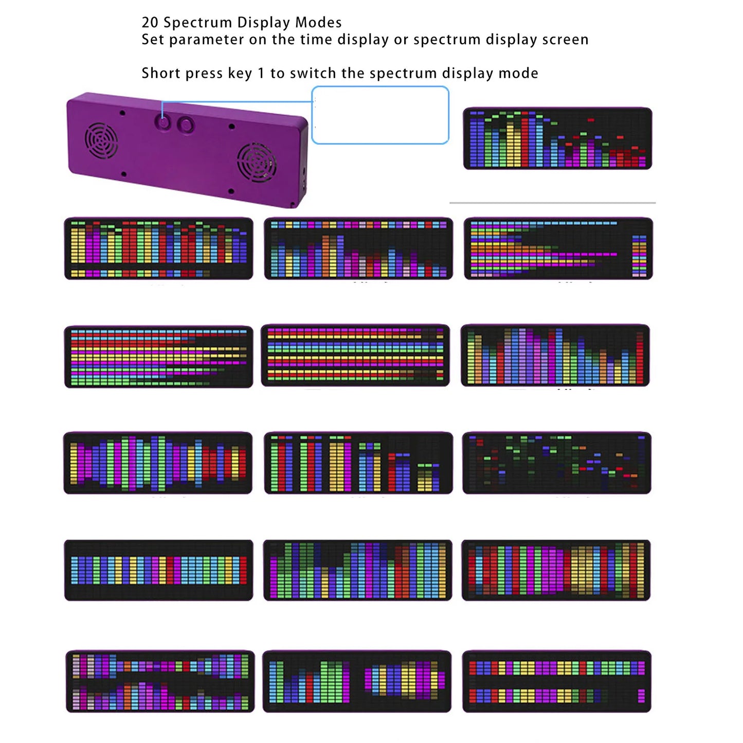 LED Music Spectrum Pickup Voice or Cable Control 5V USB 7 Color Modes 1624 Segments Music Rhythm Analyzer for Home Theater
